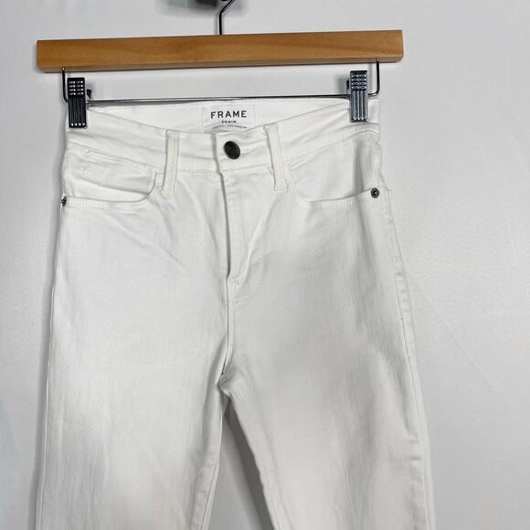 Frame Womens 24 White Blanc Le High Skinny Jeans Fray Hem Cotton Stretch Denim - Picture 3 of 11